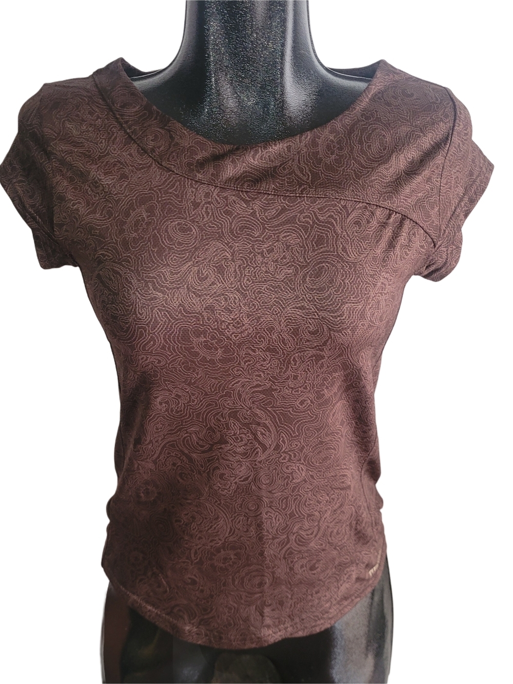 Columbia Titanium Women's Brown Patterned Short Cap Sleeve Activewear Top S